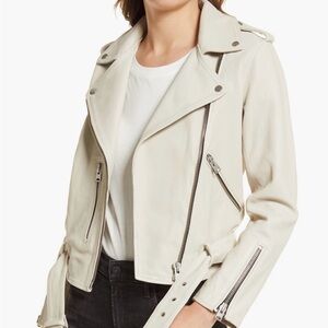 NWT All Saints Balfern Leather Moto Jacket in Off White/Bone